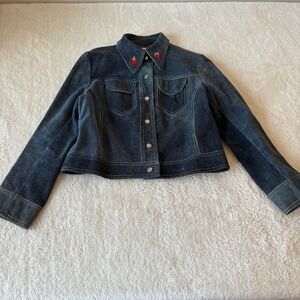 Leathers by AmBe Suede Cherry Strawberry 70s Jacket Vtg XS Blue